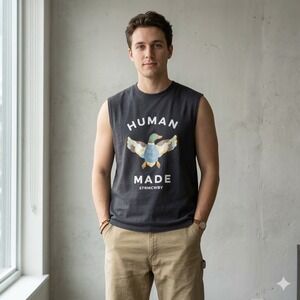 Human Made Flying Duck Graphic Sleeveless T-Shirt Mens XXL Gray Made In Japan